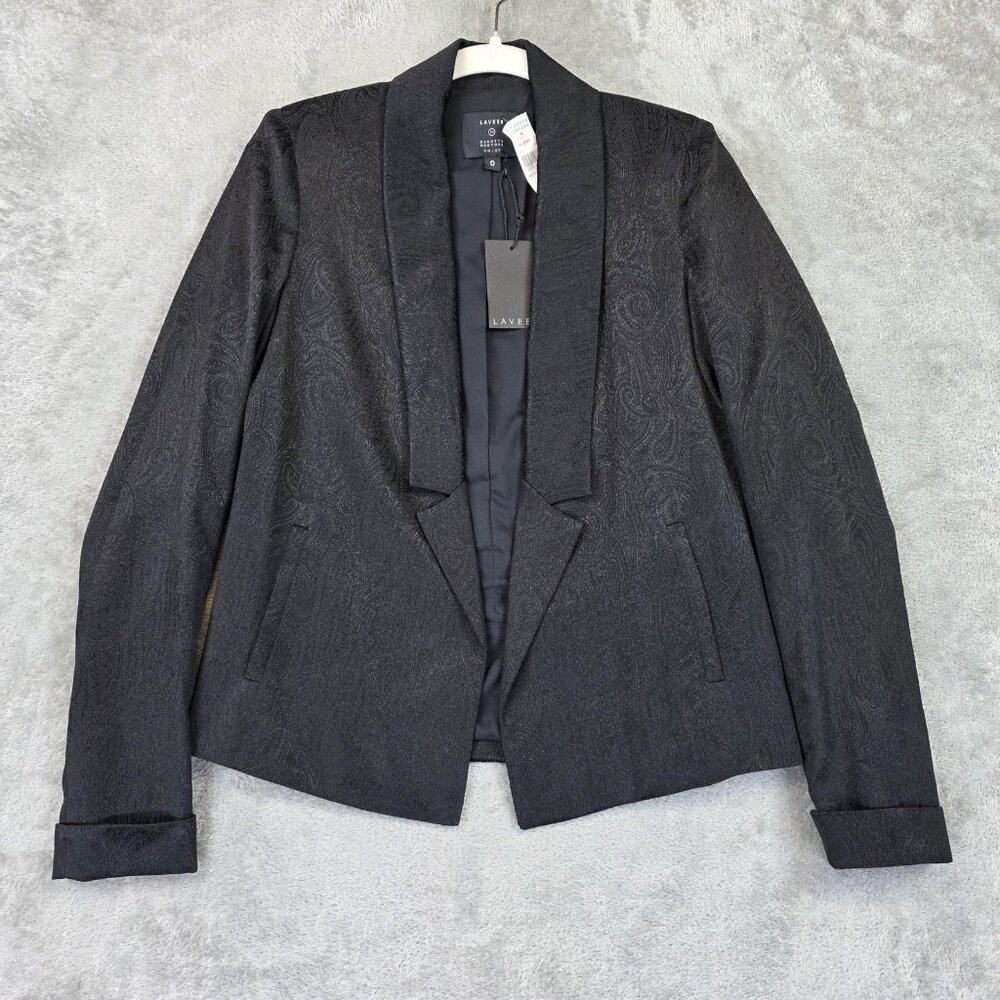 Laveer Savoy Blazer Womens 0 Black Paisley Jacquard Shawl Tuxedo Jacket Made USA
